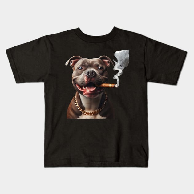 The Dog Life Brown Pitbull Cigar Kids T-Shirt by MugMusewear